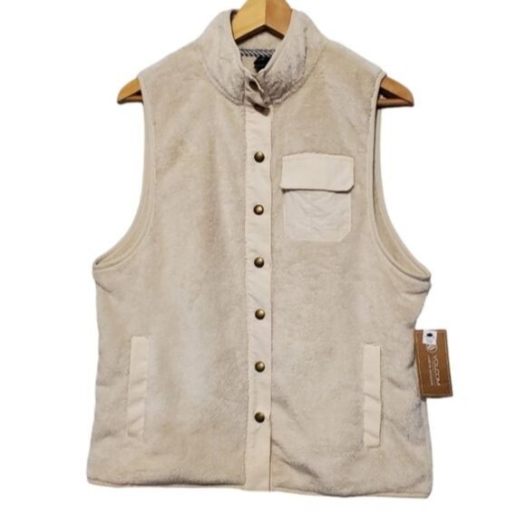 Volcom Fleece Vest Womens Size XS Beige Mock Neck Snap Button Outdoor Hiking - Picture 13 of 13
